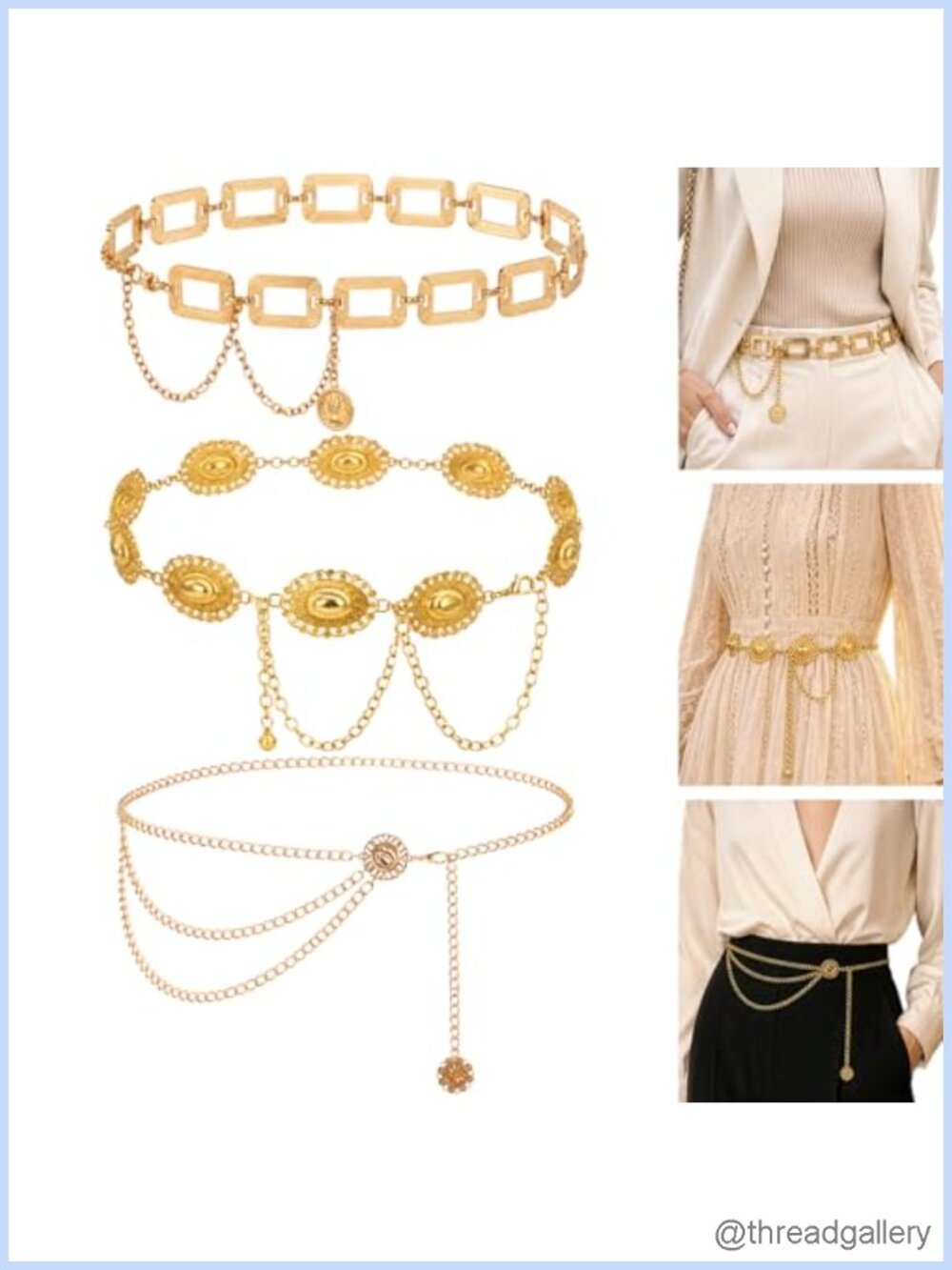 3 Pack Multilayer Metal Waist Chain Gold Belt Set Adjustable Boho Western